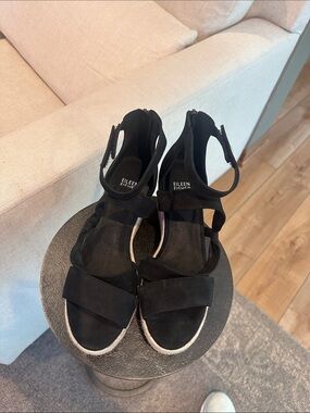 Eileen Fisher Black Suede Strappy Ankle Sandals